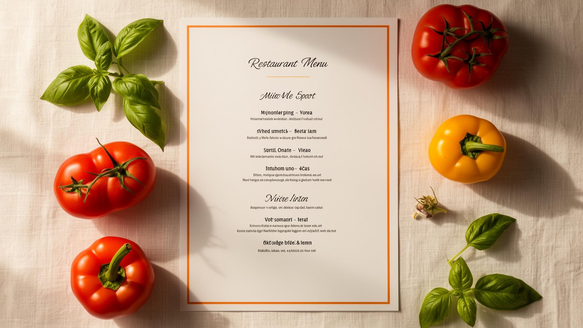 Cardápio sendo desenhado com ingredientes frescos ao redor